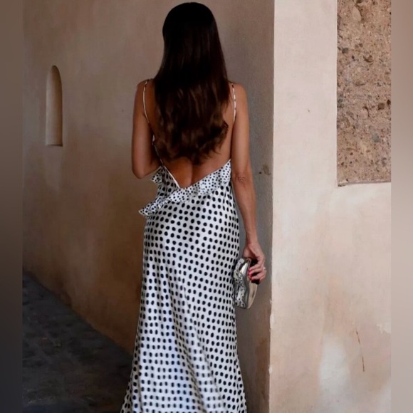 Zara RUFFLED SATIN EFFECT POLKA DOT DRESS - Picture 9 of 16